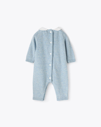 Baby Strampler Hellblau Kaschmir-Mix mit Kragen | NANAN – Luxuriös &amp; Zart