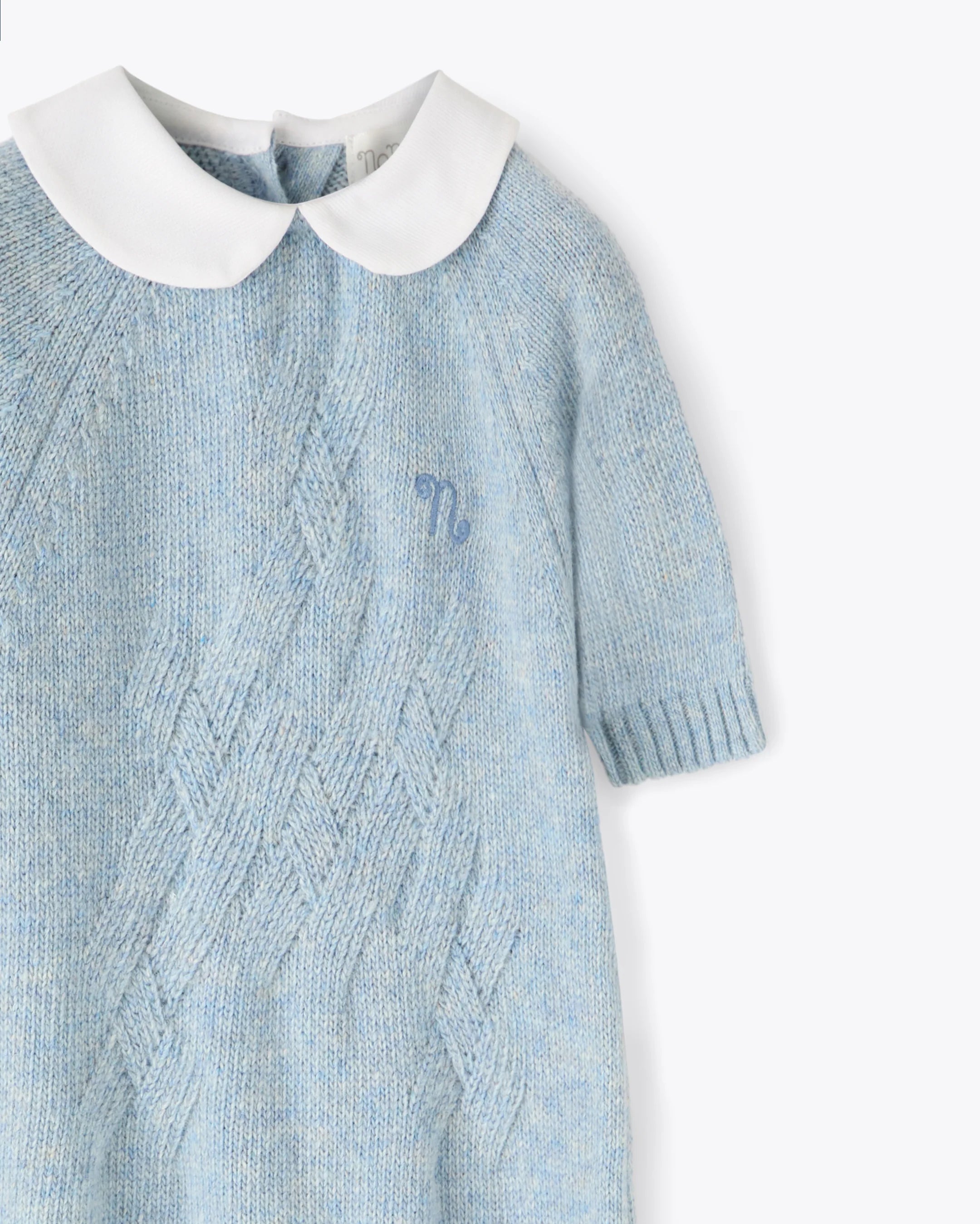 Baby Strampler Hellblau Kaschmir-Mix mit Kragen | NANAN – Luxuriös & Zart