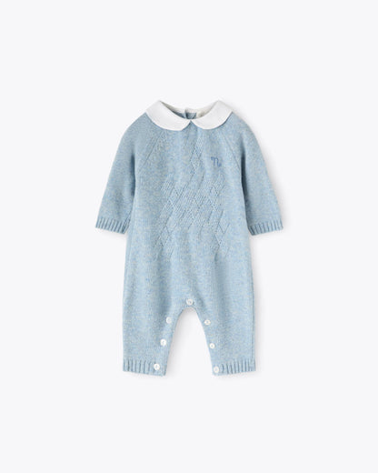 Baby Strampler Hellblau Kaschmir-Mix mit Kragen | NANAN – Luxuriös &amp; Zart