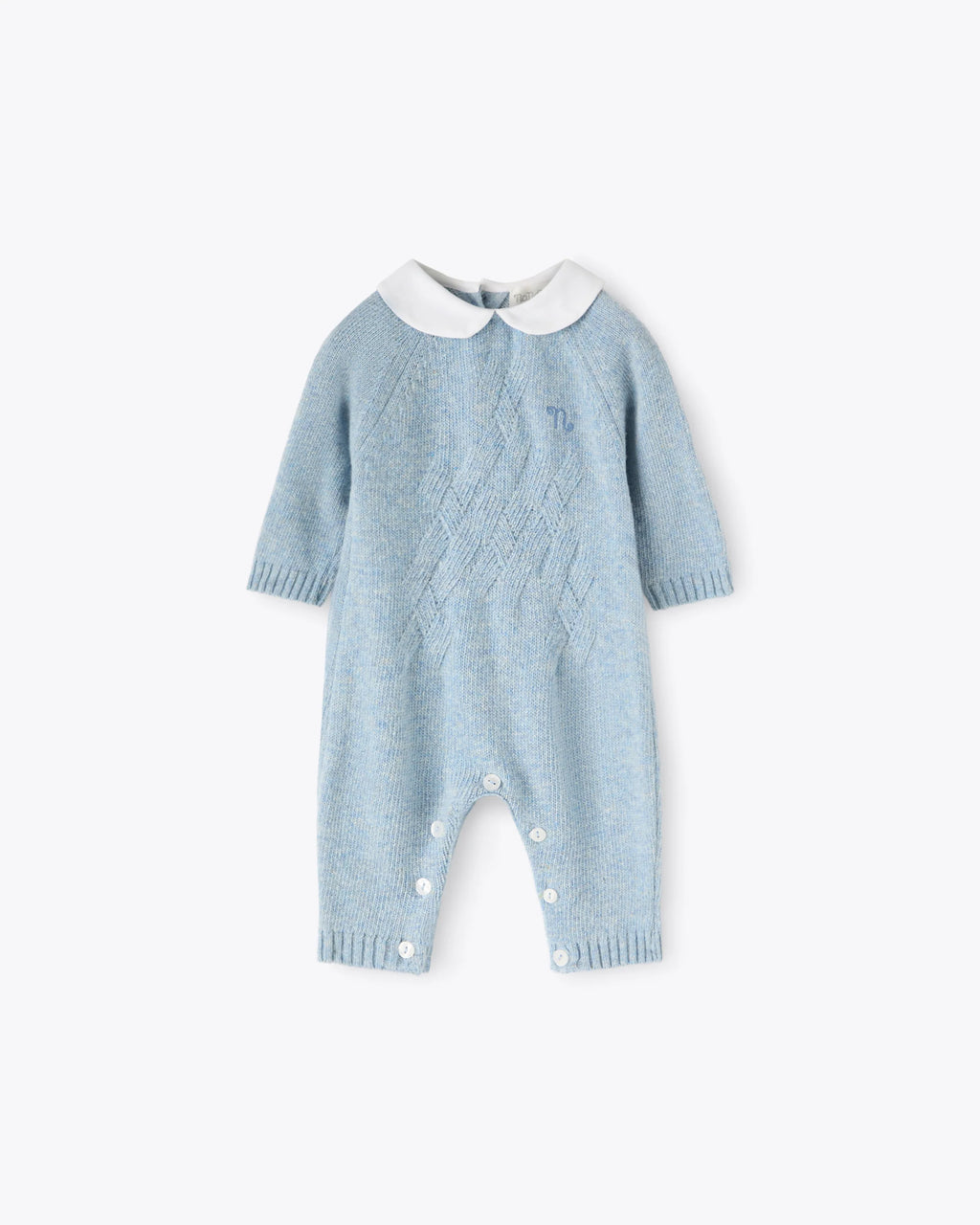 Baby Strampler Hellblau Kaschmir-Mix mit Kragen | NANAN – Luxuriös & Zart