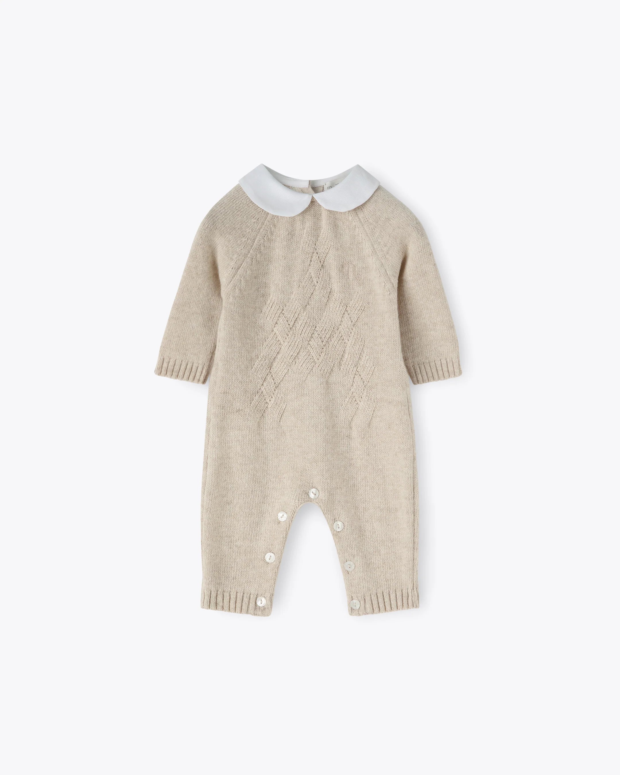 Baby Strampler Beige Kaschmir-Mix mit Kragen | NANAN – Luxuriös, Weich & Unisex