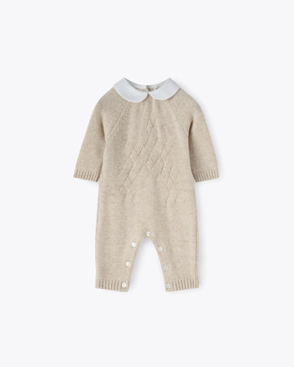 Baby Strampler Beige Kaschmir-Mix mit Kragen | NANAN – Luxuriös, Weich &amp; Unisex