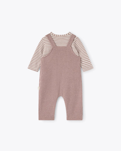 Baby Set 2-teilig Beige | NANAN – Gestreiftes T-Shirt &amp; Latzhose | Unisex