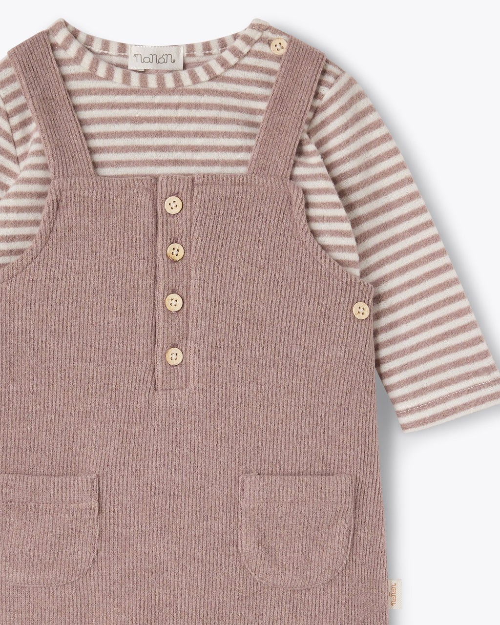 Baby Set 2-teilig Beige | NANAN – Gestreiftes T-Shirt & Latzhose | Unisex