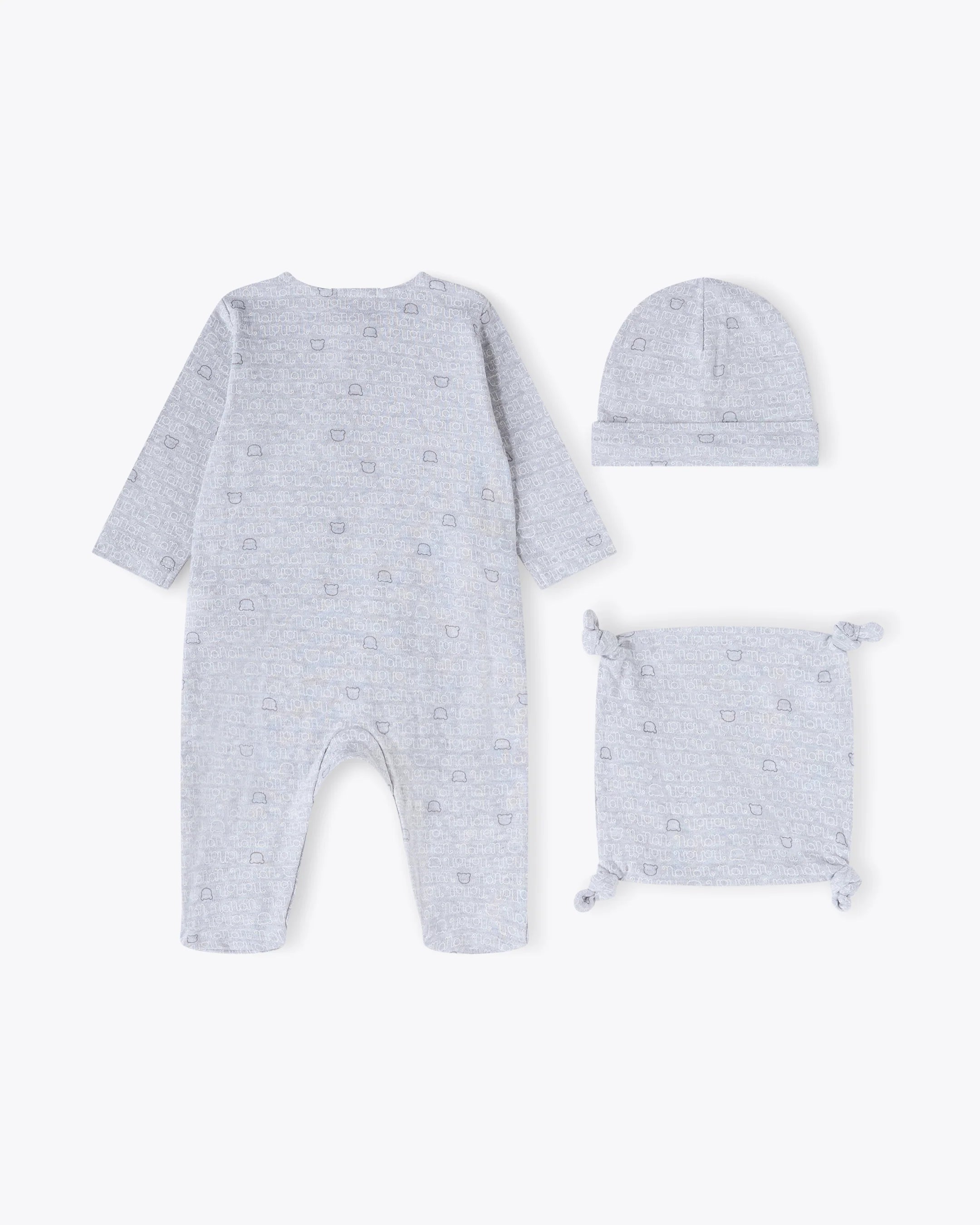 Baby Geschenkset 3-teilig Grau | NANAN – Strampler, Mütze & Schmusetier mit Bärchen