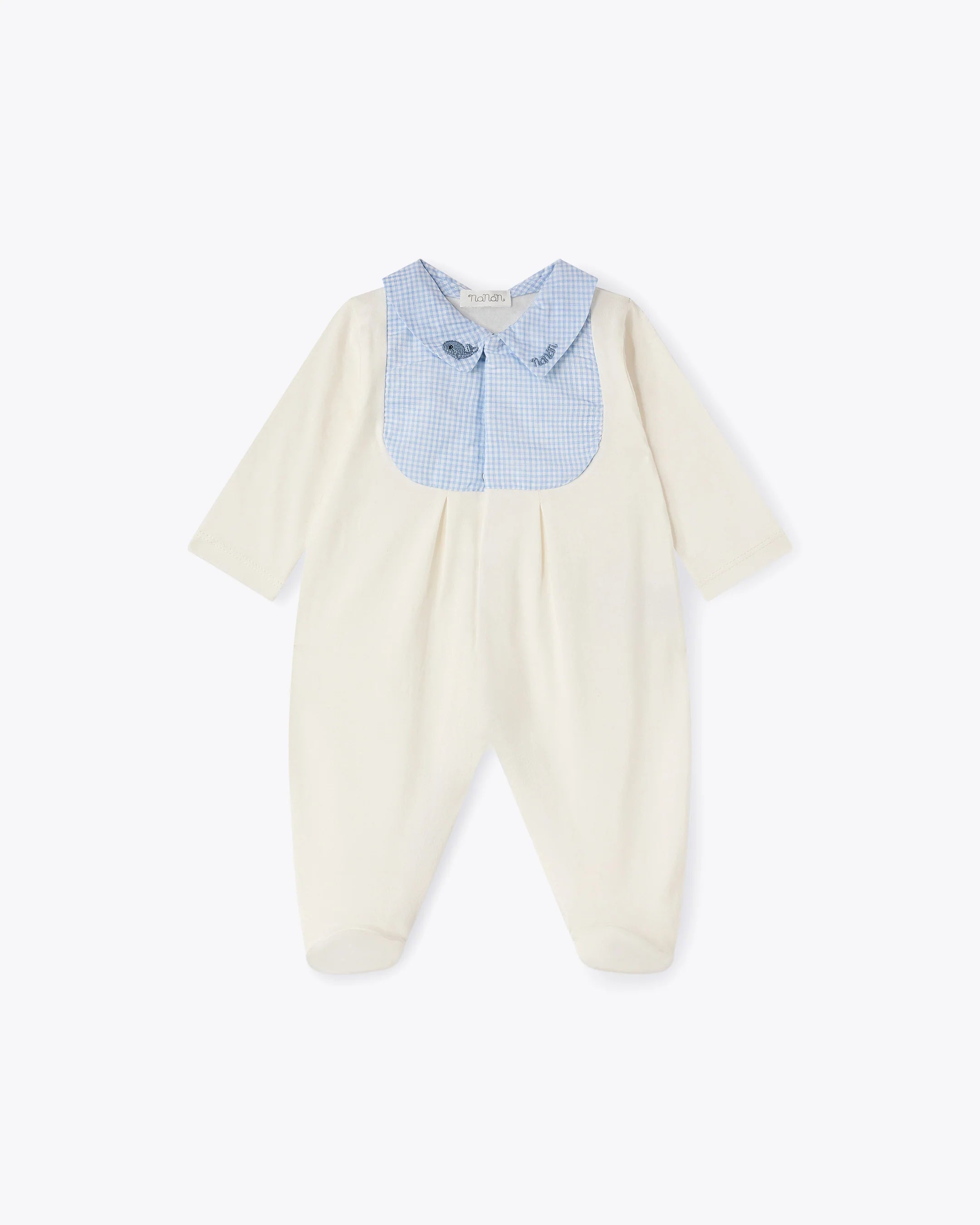 Baby Wickelstrampler Elfenbein Chenille mit Vichy-Muster | NANAN – Kuschelig & Charmant