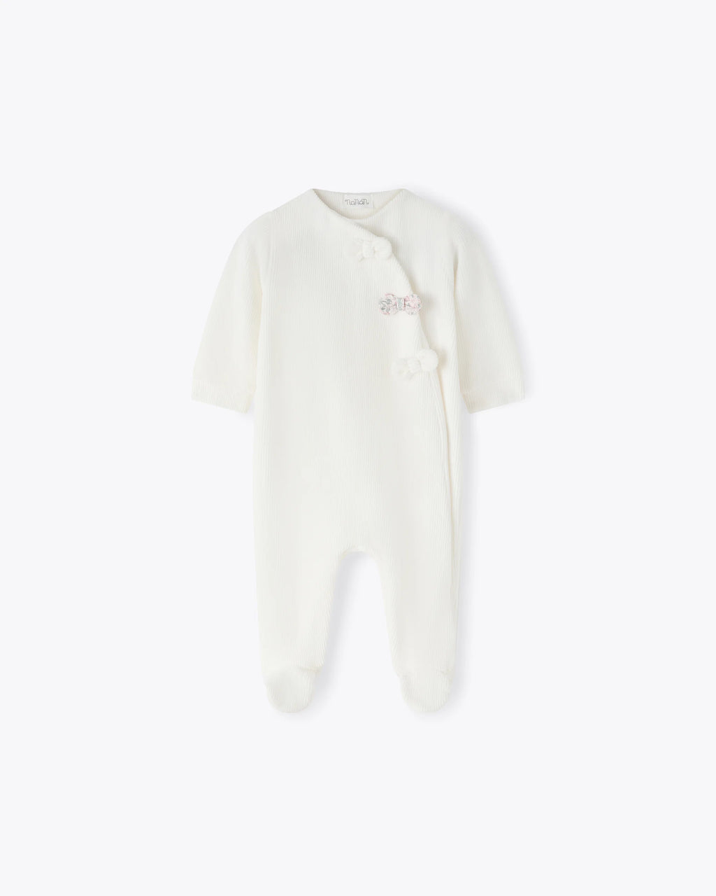 Baby Strampler Elfenbein Chenille mit Schleifen | NANAN – Kuschelig, Zart & Verspielt