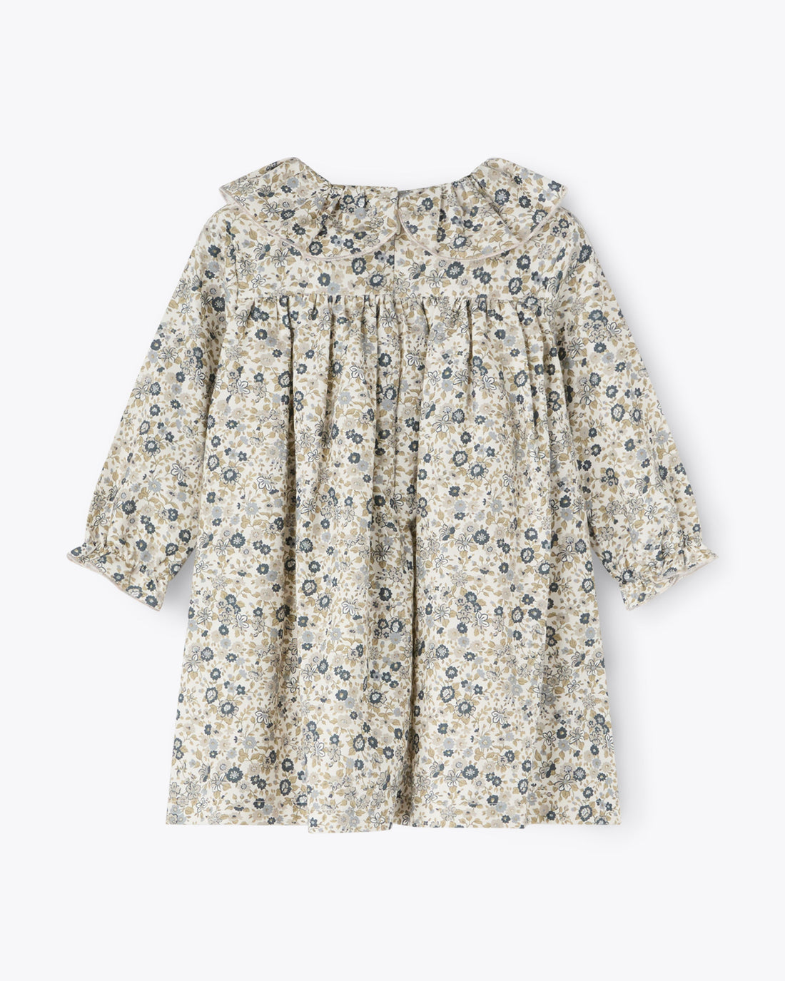 Abito fantasia fiorellini verde con ricamo punto smock