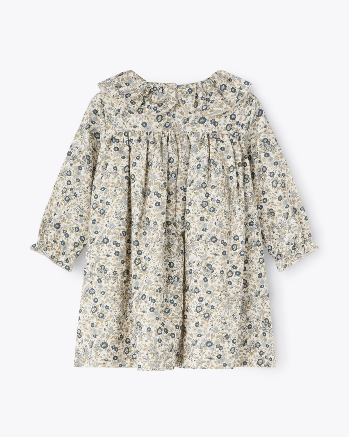 Abito fantasia fiorellini verde con ricamo punto smock