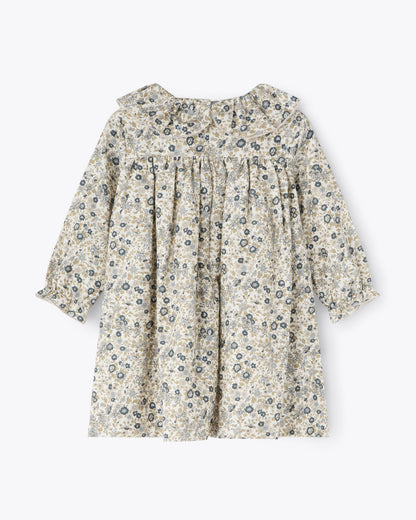 Abito fantasia fiorellini verde con ricamo punto smock