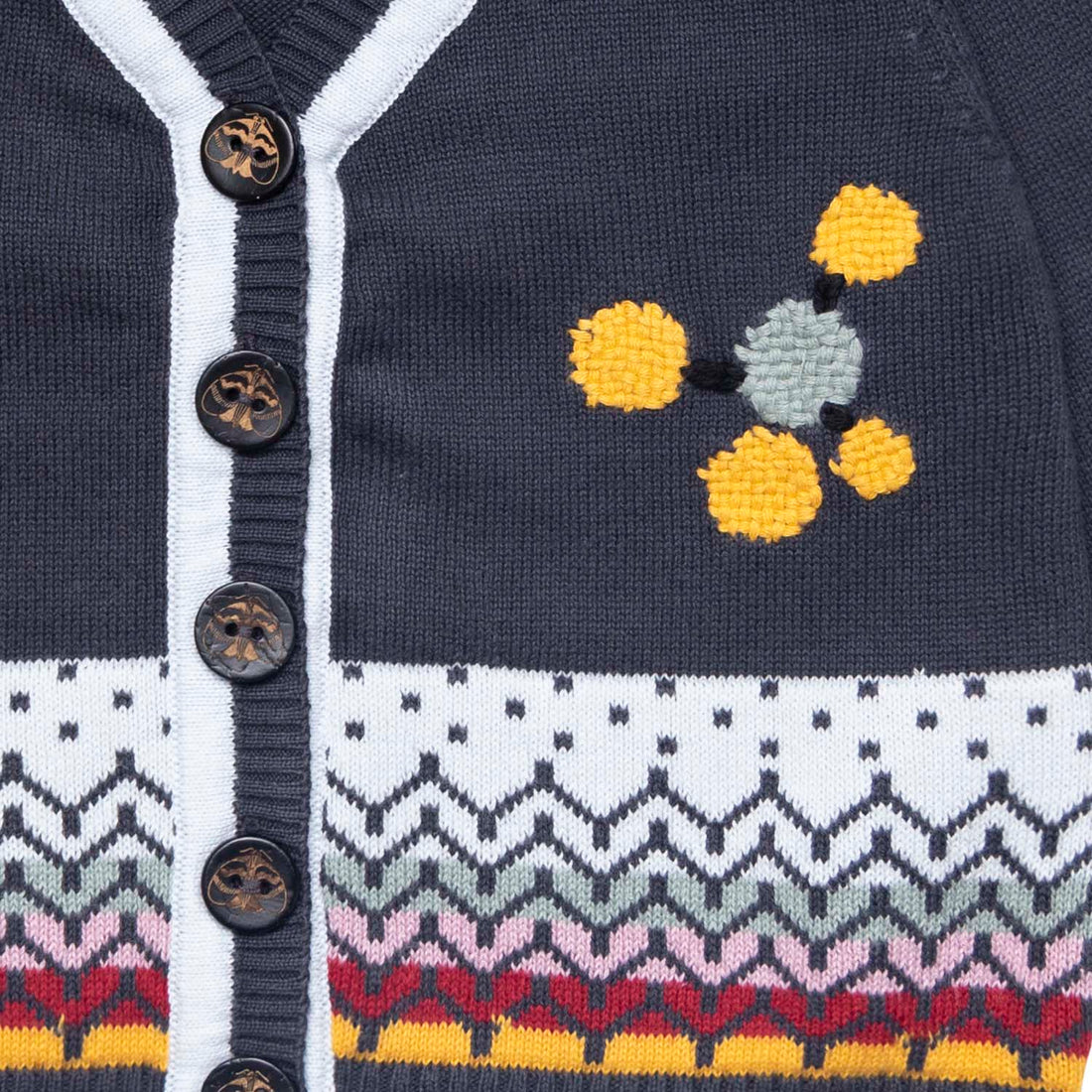 Graue Baby-Strickjacke aus Bio-Baumwolle mit Handstickerei