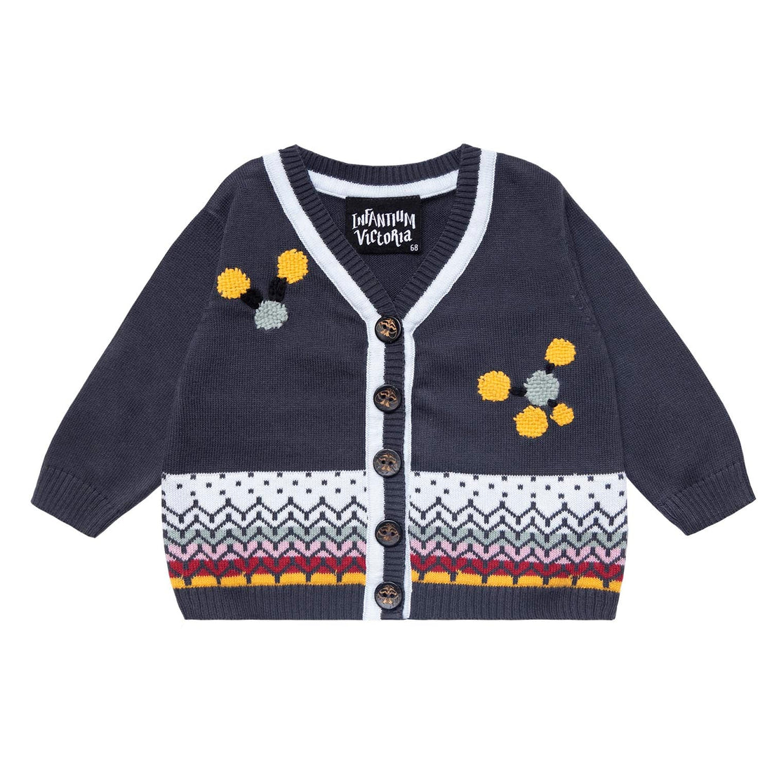 Graue Baby-Strickjacke aus Bio-Baumwolle mit Handstickerei