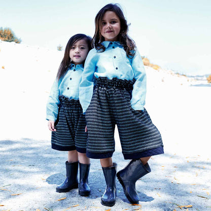 Kinder Leinenhemd Blau – Unisex Avant-Garde Langarm | Infantium Victoria