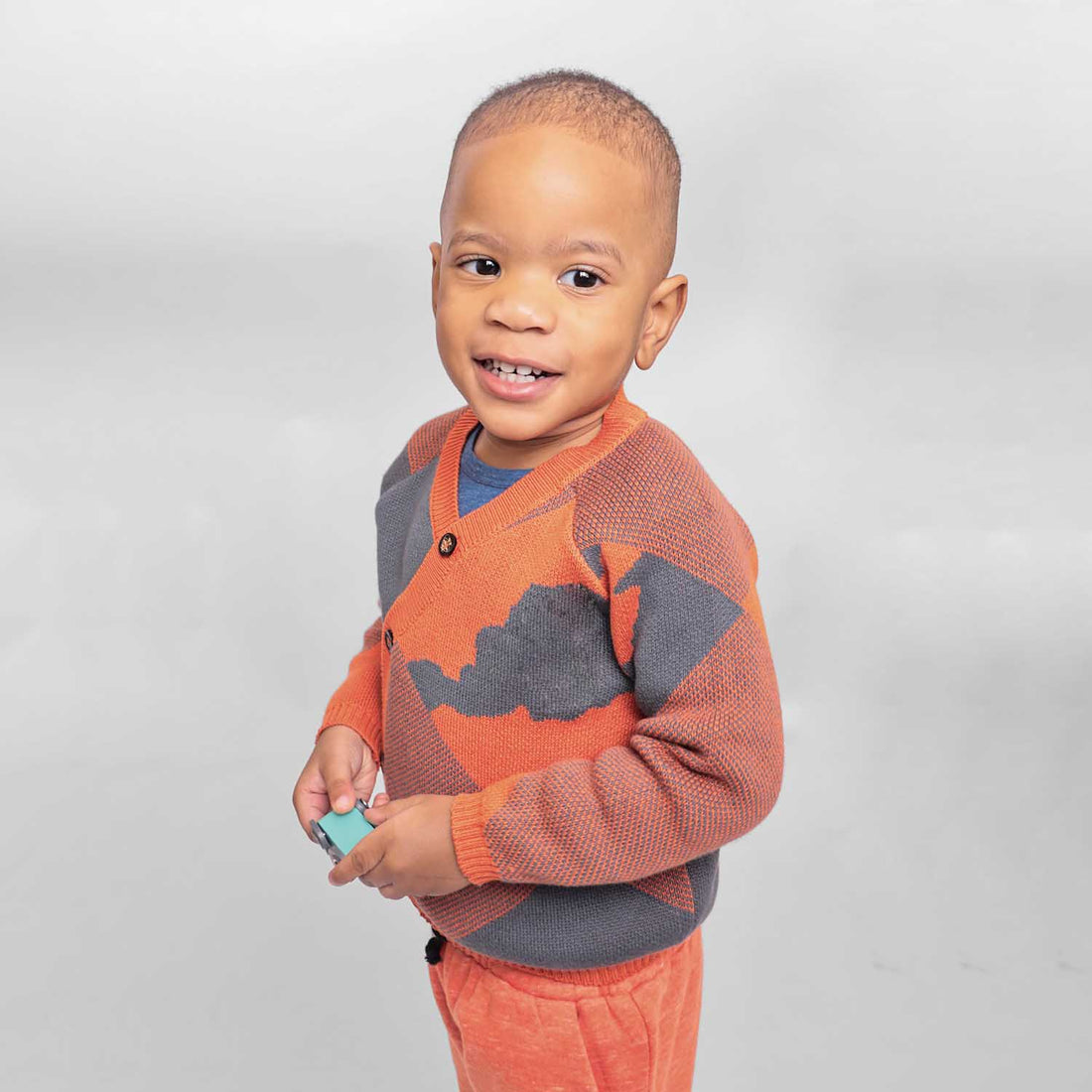 Baby Strickjacke Blau &amp; Orange – GOTS Bio-Baumwolle Unisex | Infantium Victoria