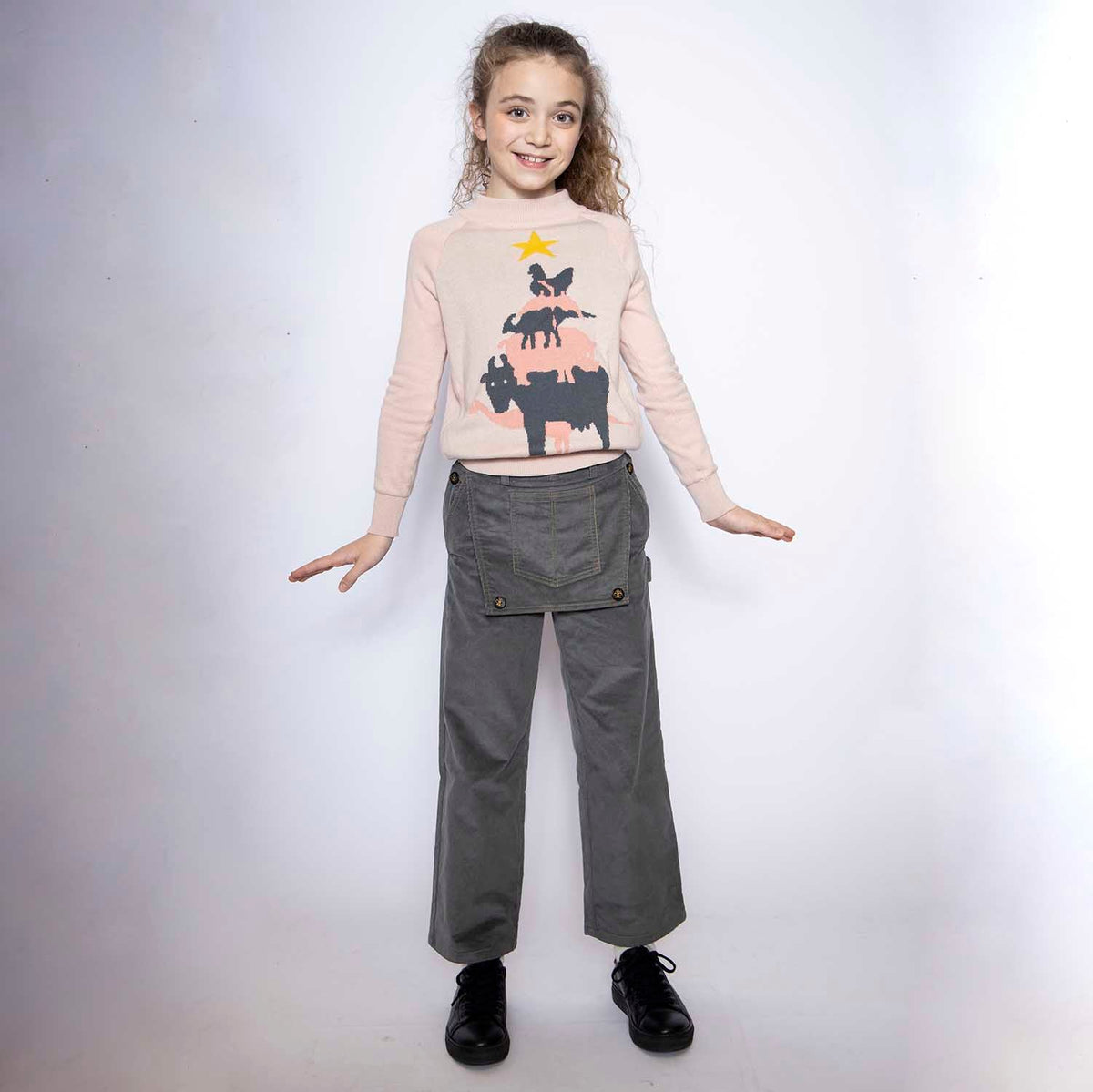 Graue Kinderhose aus Cord-Samt mit Schlag