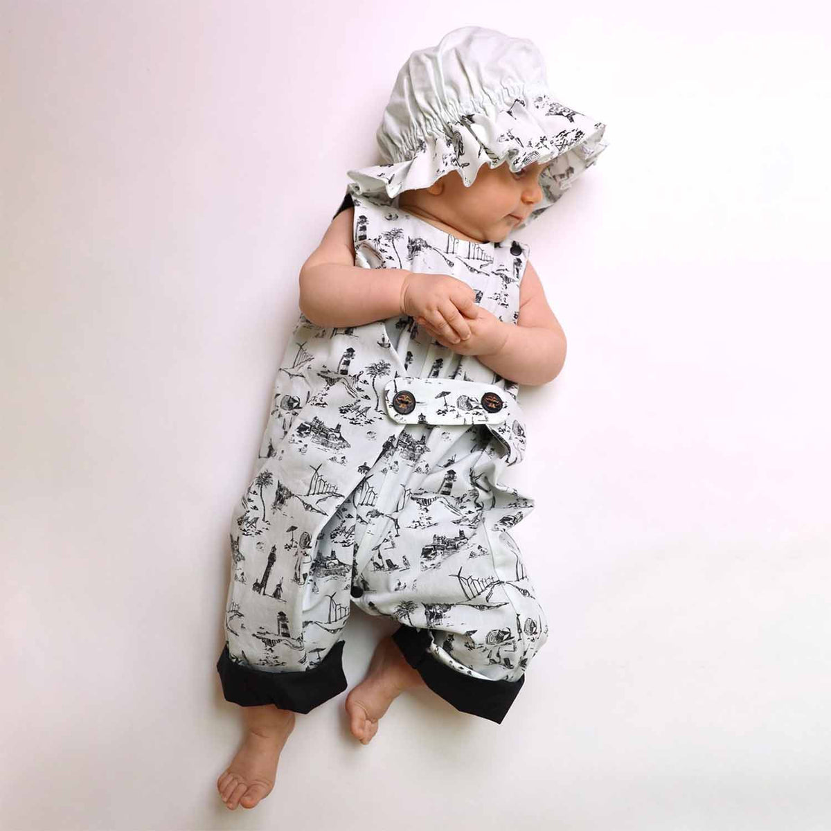 Baby Jumpsuit Plissiert Vintage-Print – Toile de Jouy Mint | Infantium Victoria