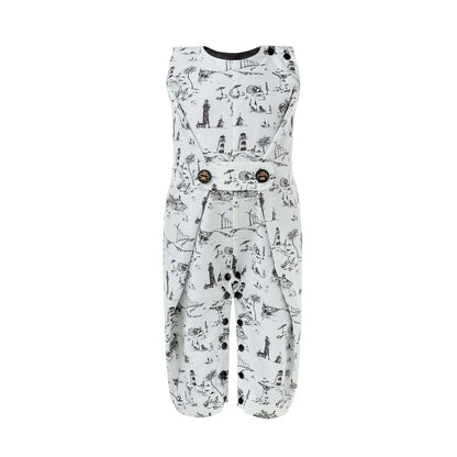 Baby Jumpsuit Plissiert Vintage-Print – Toile de Jouy Mint | Infantium Victoria