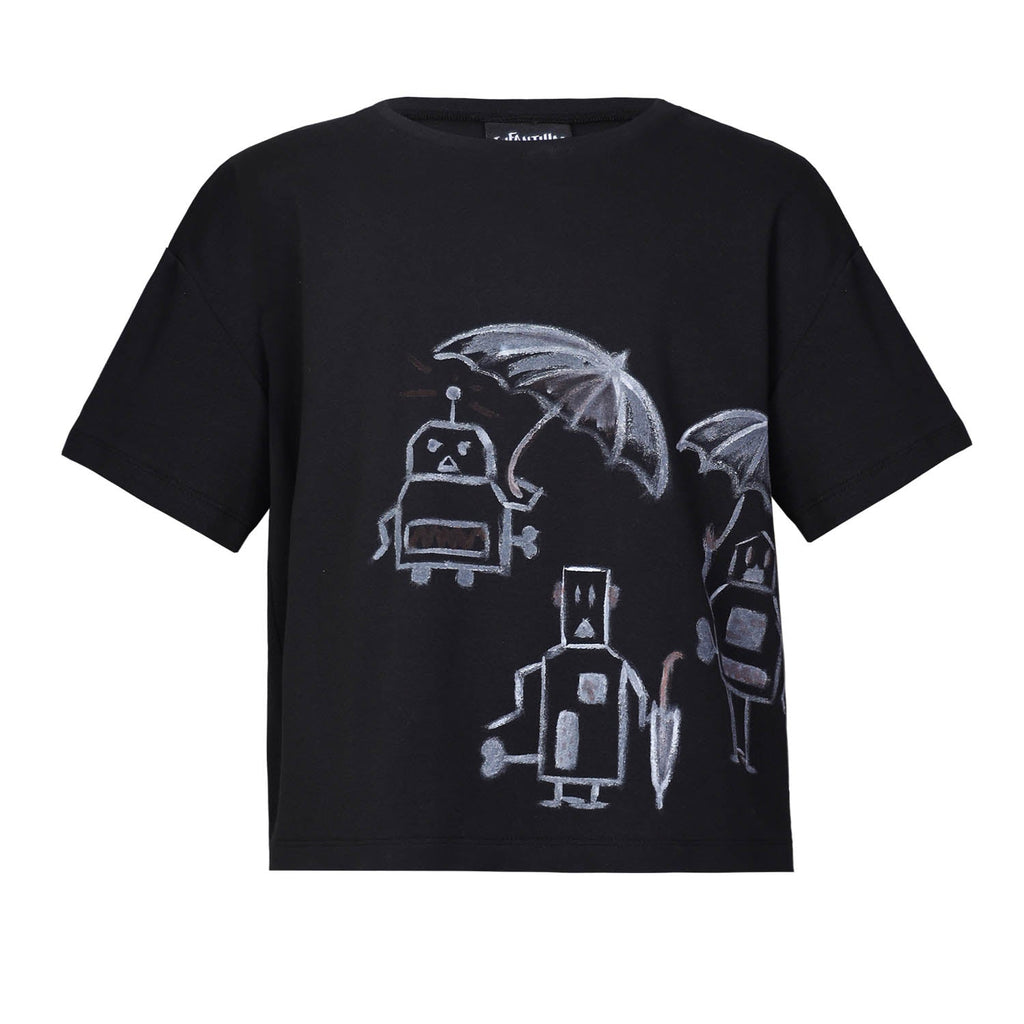 Handbemaltes übergroßes schwarzes T-Shirt für Kinder