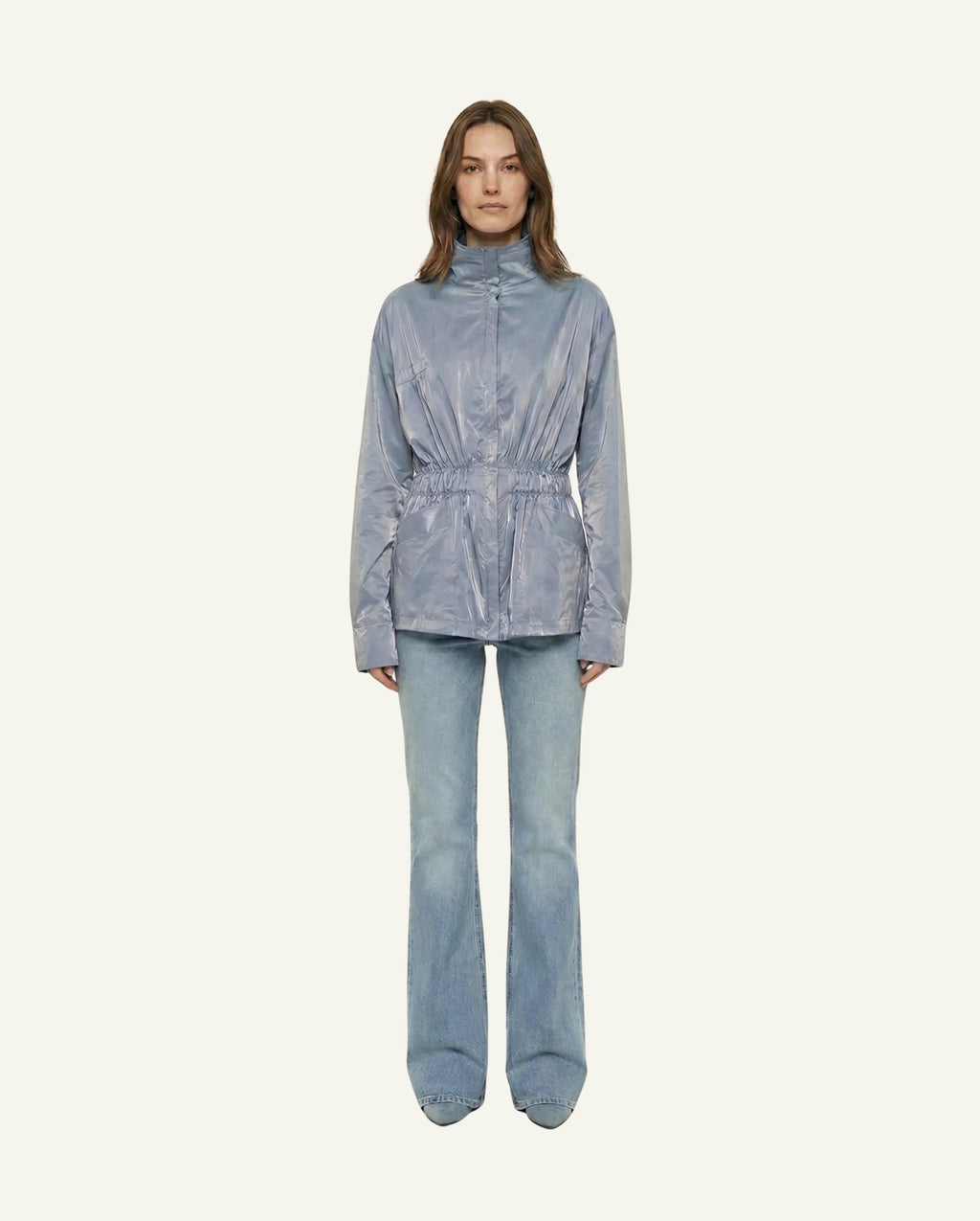 Einteilige Baumwollwindjacke mit Lyocell/Wollfutter – Hellblau