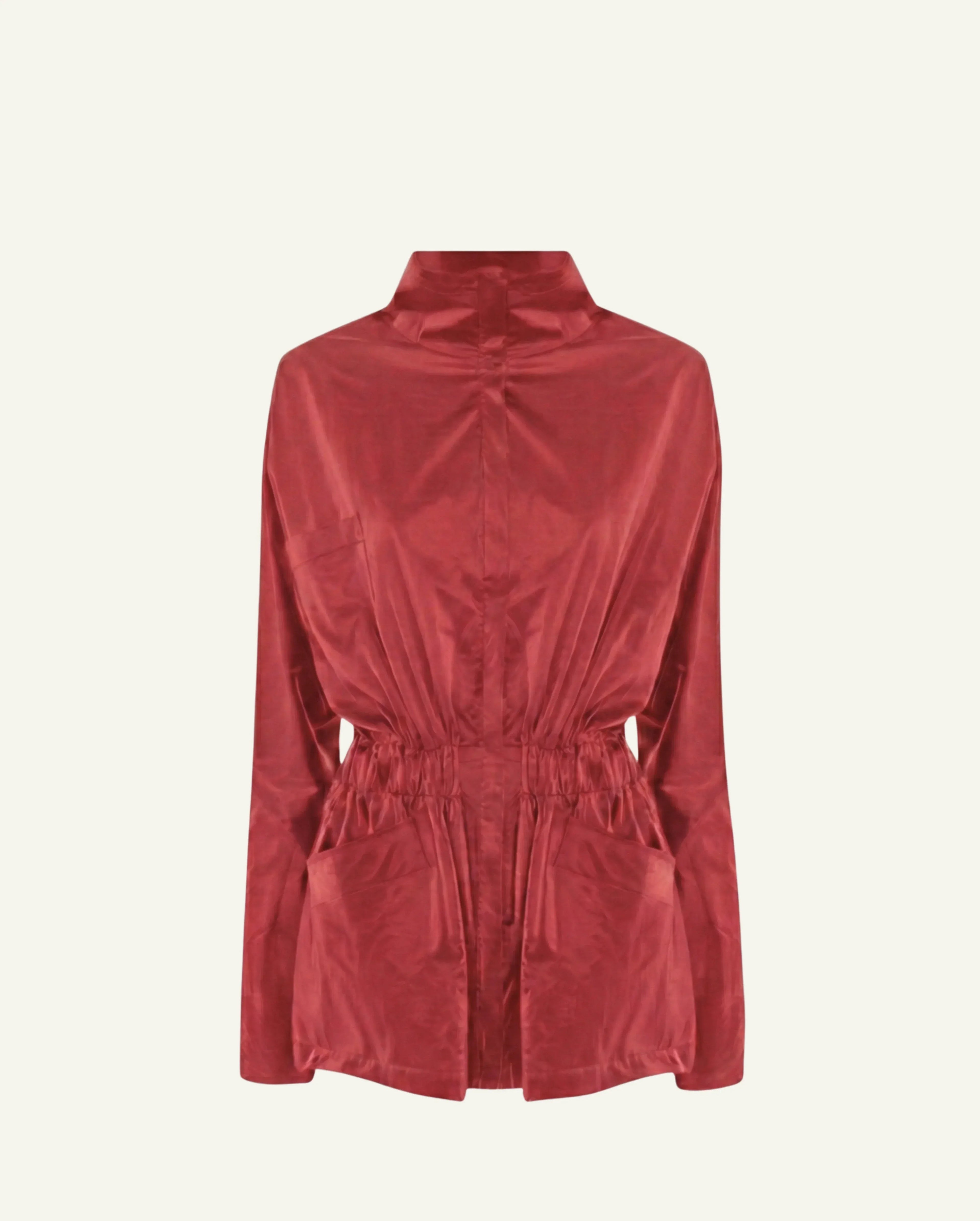 Einteilige Baumwollwindjacke mit Lyocell/Wollfutter – Kirschrot