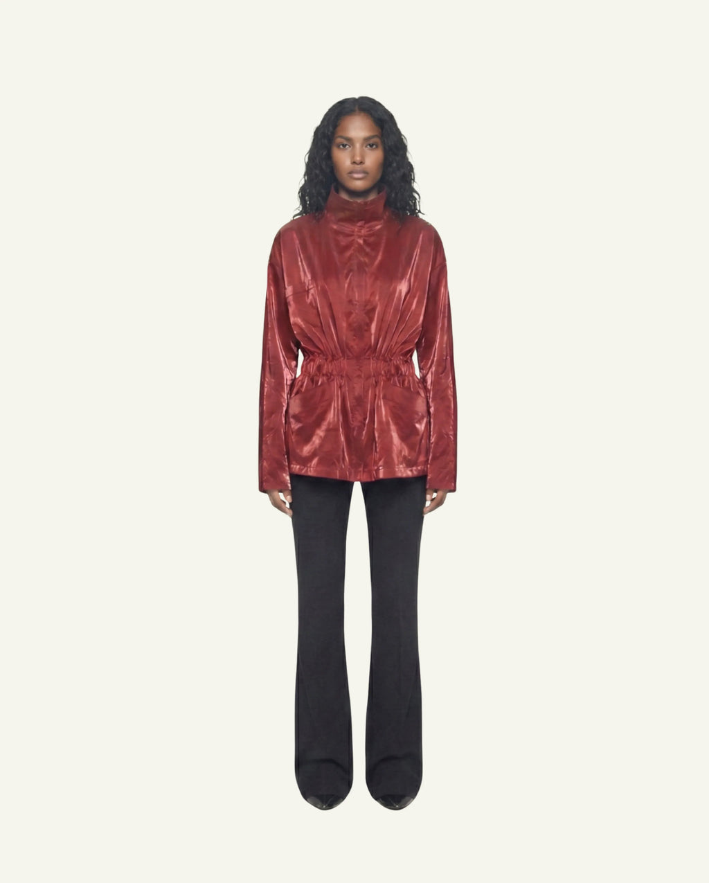 Einteilige Baumwollwindjacke mit Lyocell/Wollfutter – Kirschrot