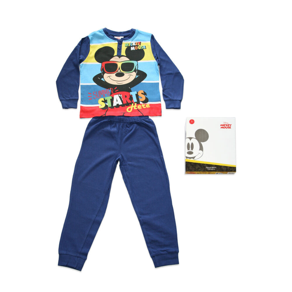 Mickey Mouse Kinder-Pyjama lang – Baumwolle, Jersey, Marineblau – Gr. 110