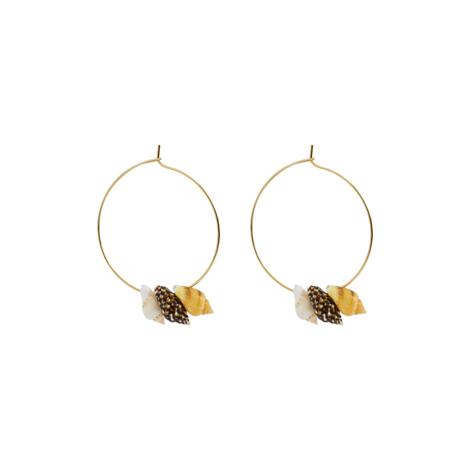 Triple Mini Muschel Gold Creolen – Perlmutt & Vergoldetes Messing | Ifemi Jewels