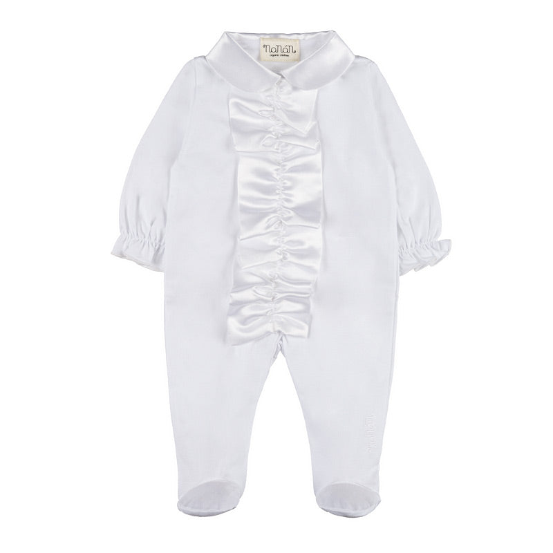 Baby Wickelstrampler Weiß mit Volant | NANAN Prestige – Festlich & Elegant