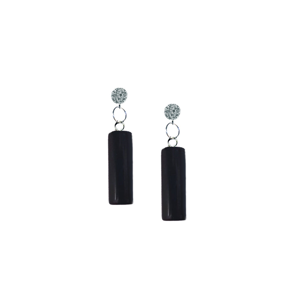 Black Onyx Ohrstecker – Zylinderförmig & 925 Sterlingsilber mit Zirkonia | nlanlaVictory