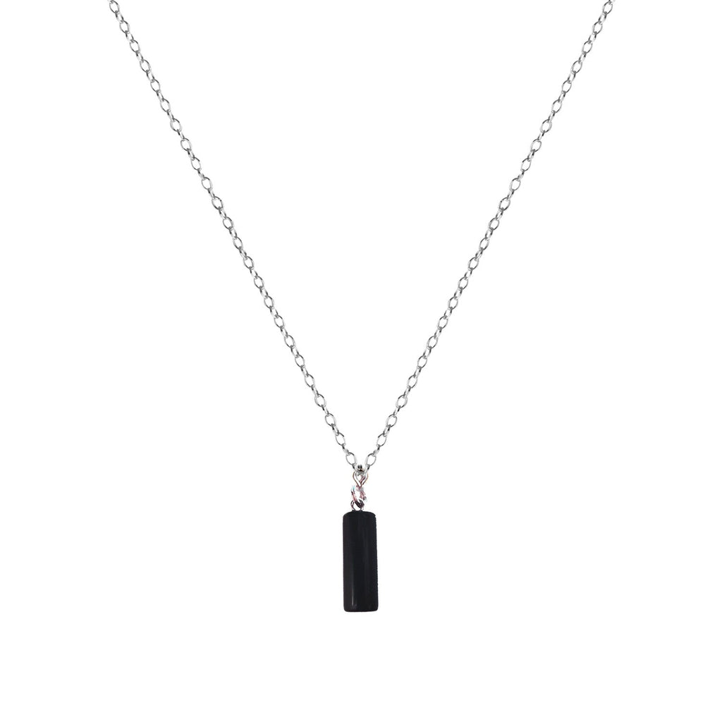 Black Onyx Halskette – Zylinderförmiger Anhänger aus 925 Sterlingsilber | nlanlaVictory