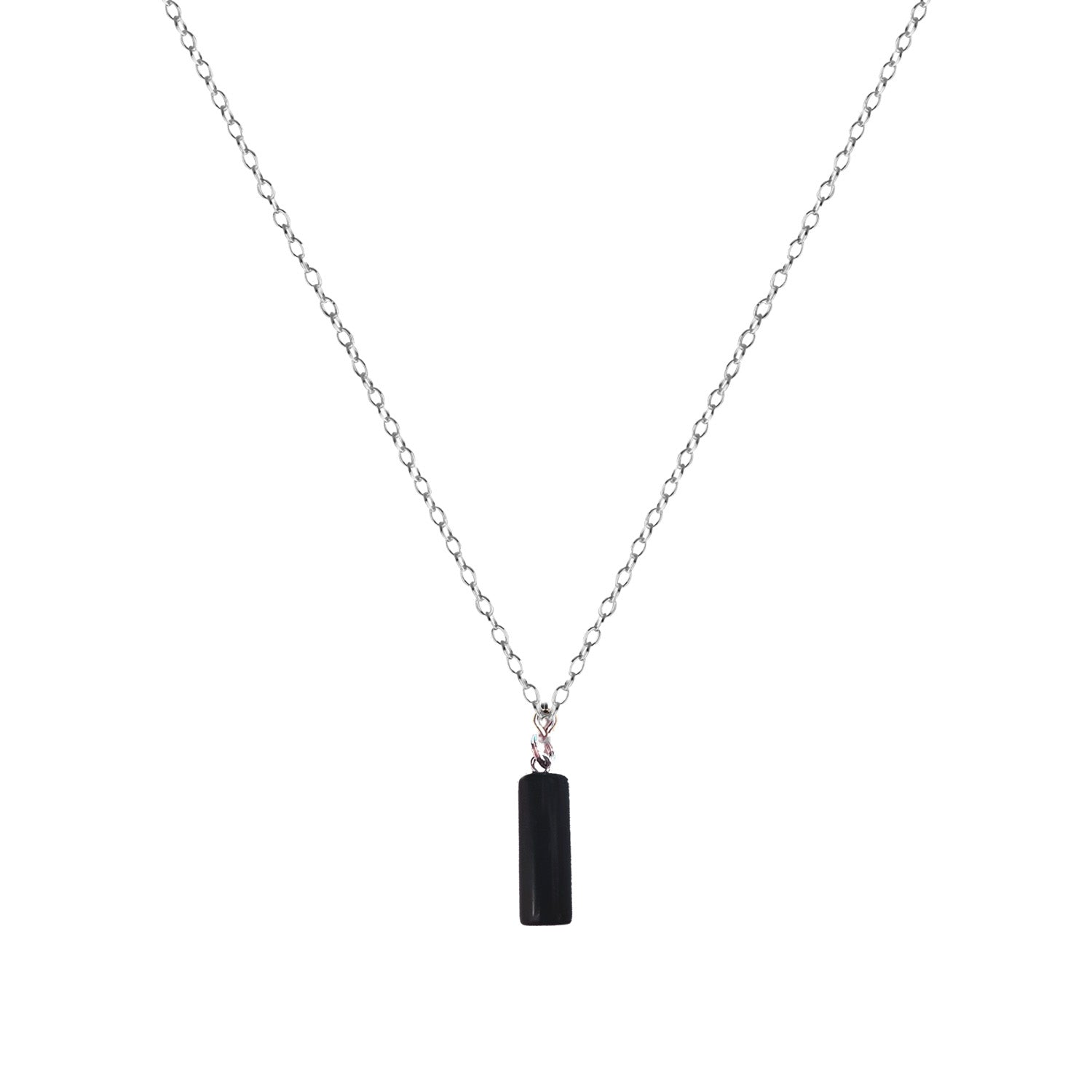 Black Onyx Halskette – Zylinderförmiger Anhänger aus 925 Sterlingsilber | nlanlaVictory