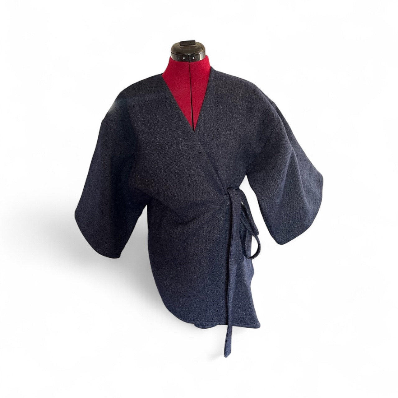 Denim Kimono-Jacke | Oversized Wickelmantel mit Gürtel | Zero-Waste | ZEROBARRACENTO