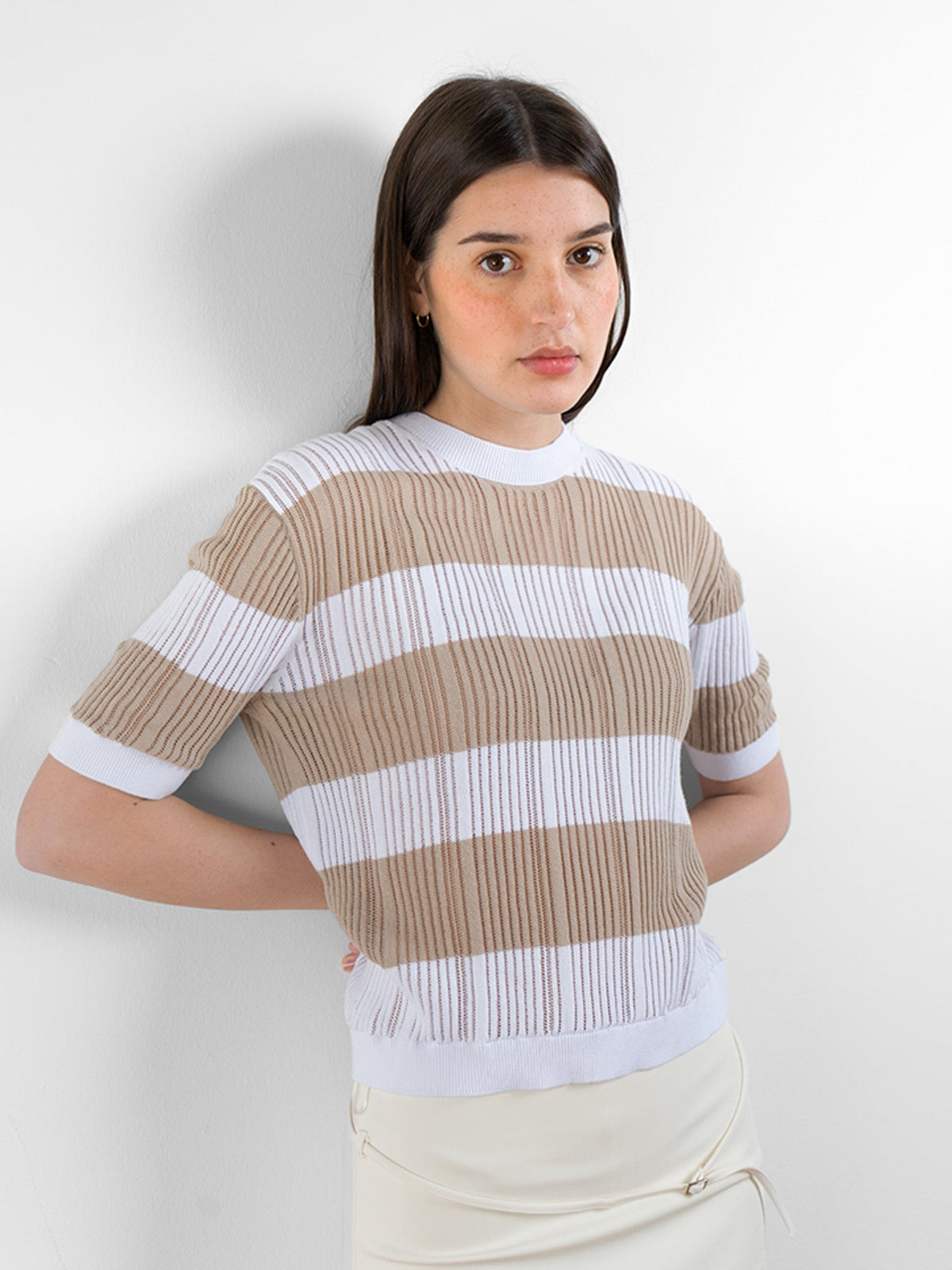 Gestreiftes Rippenshirt Kurzarm – Tenne&