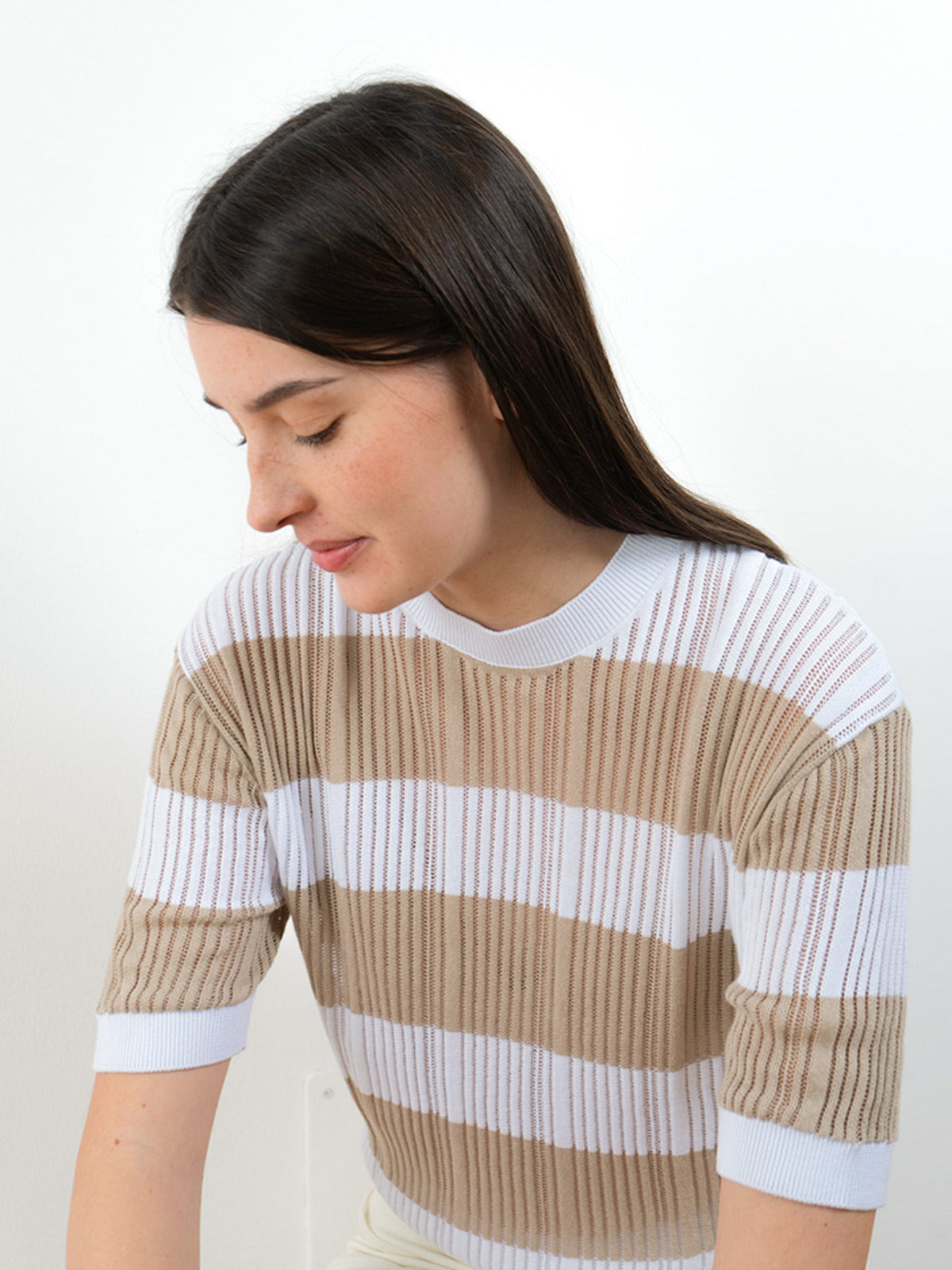 Gestreiftes Rippenshirt Kurzarm – Tenne&
