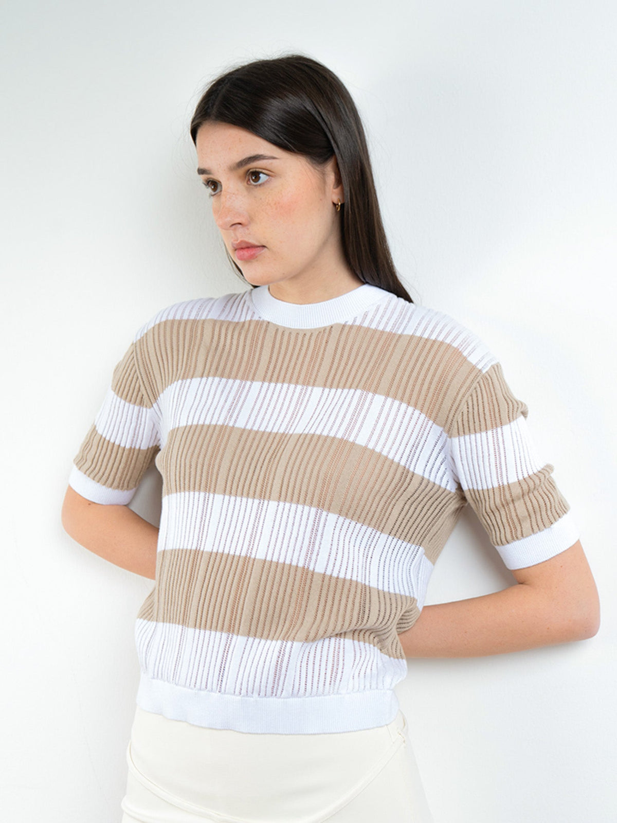 Gestreiftes Rippenshirt Kurzarm – Tenne&