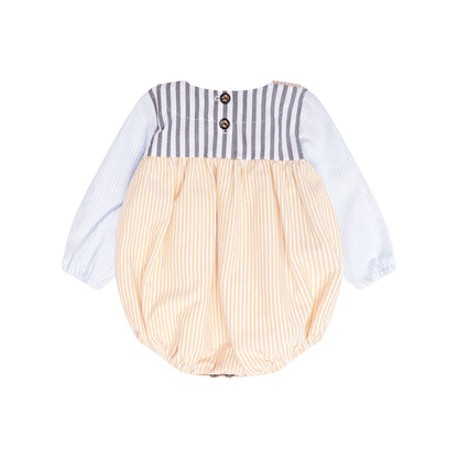 Baby-Strampler mit gelb-blauen Streifen aus Bio-Baumwolle