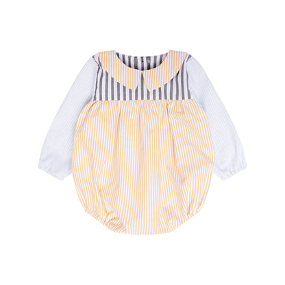 Baby-Strampler mit gelb-blauen Streifen aus Bio-Baumwolle