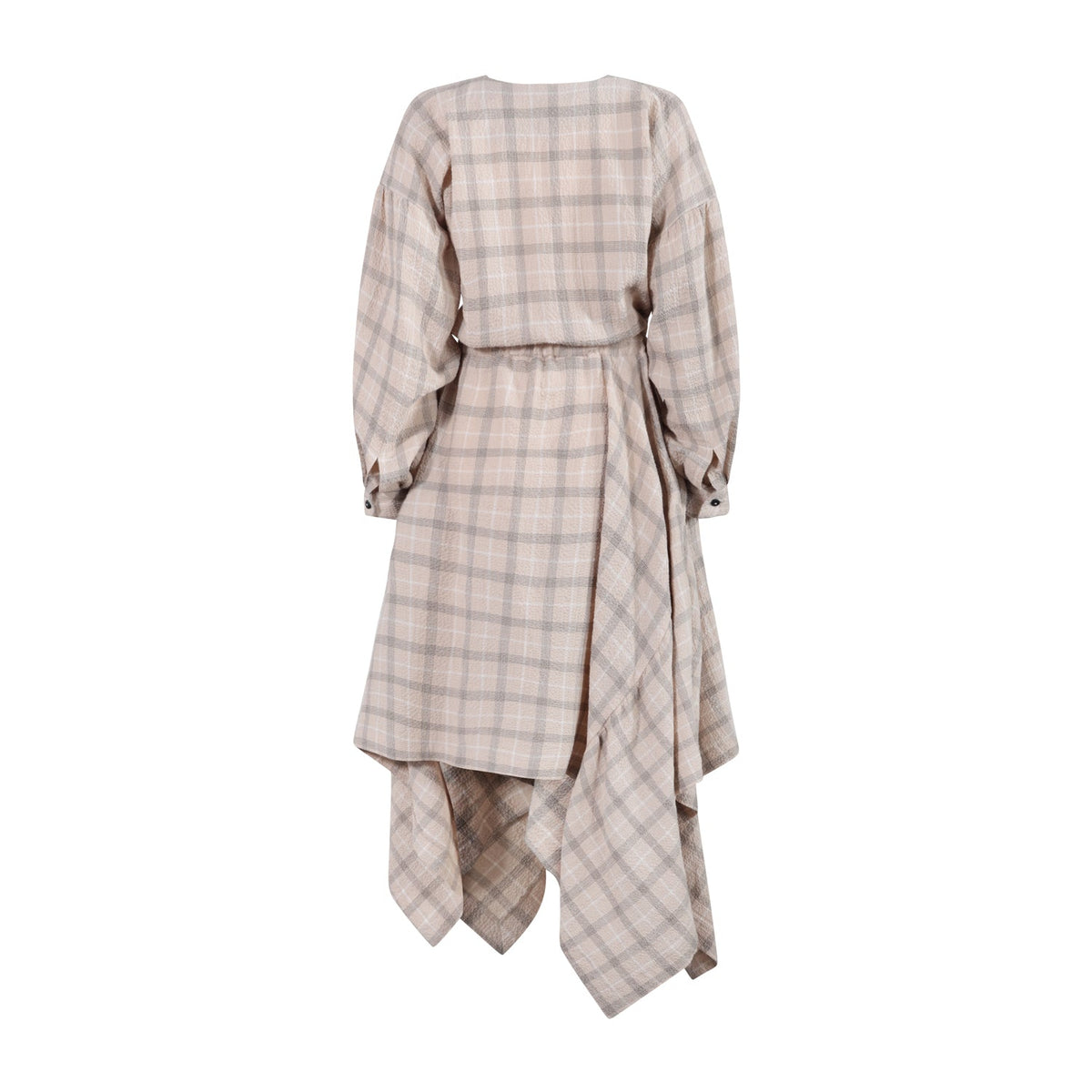 Mädchen Kleid Drama Beige Karo-Seersucker – GOTS Bio-Baumwolle Zero-Waste | TNTRM