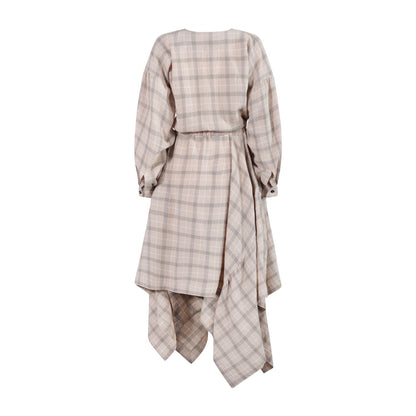 Mädchen Kleid Drama Beige Karo-Seersucker – GOTS Bio-Baumwolle Zero-Waste | TNTRM