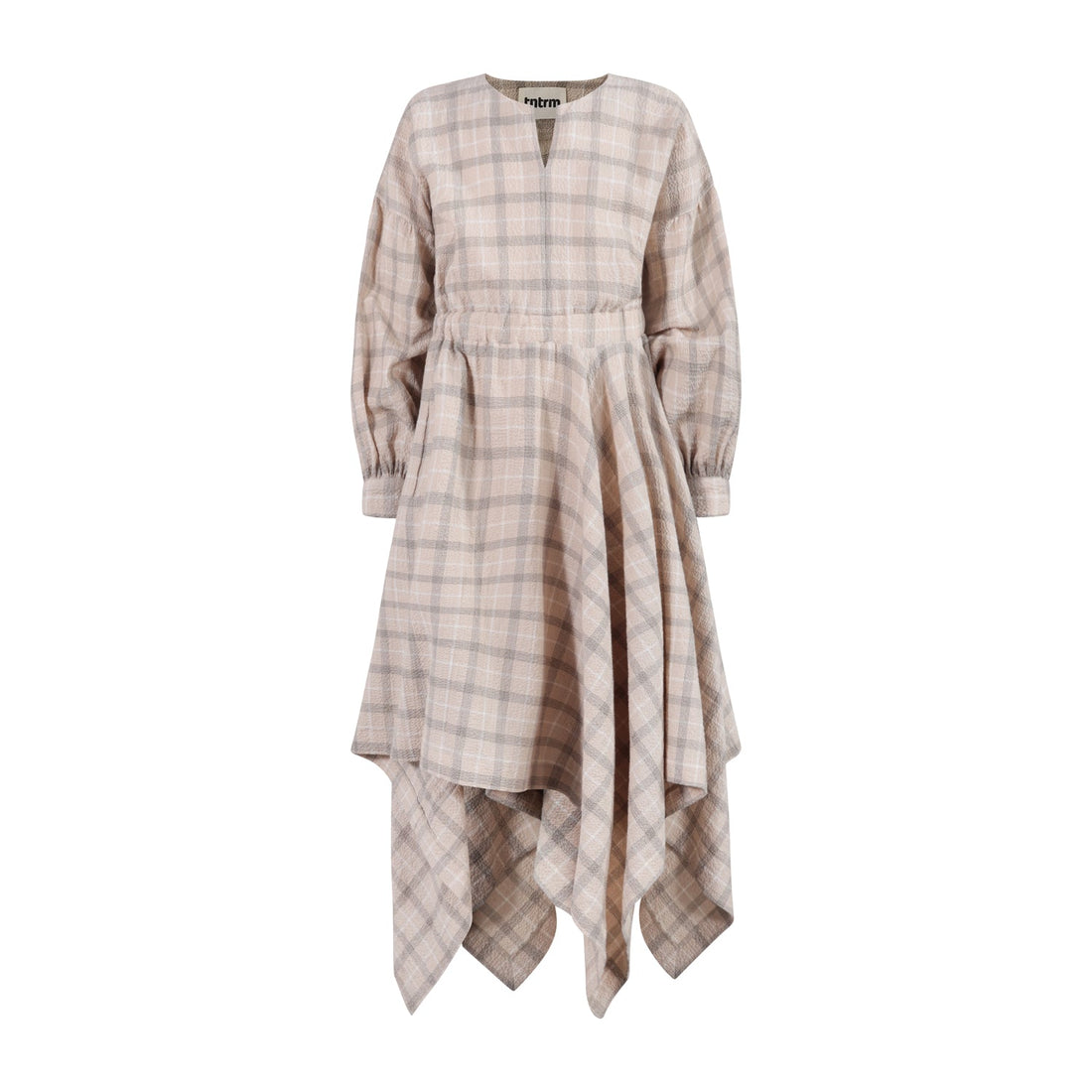 Mädchen Kleid Drama Beige Karo-Seersucker – GOTS Bio-Baumwolle Zero-Waste | TNTRM