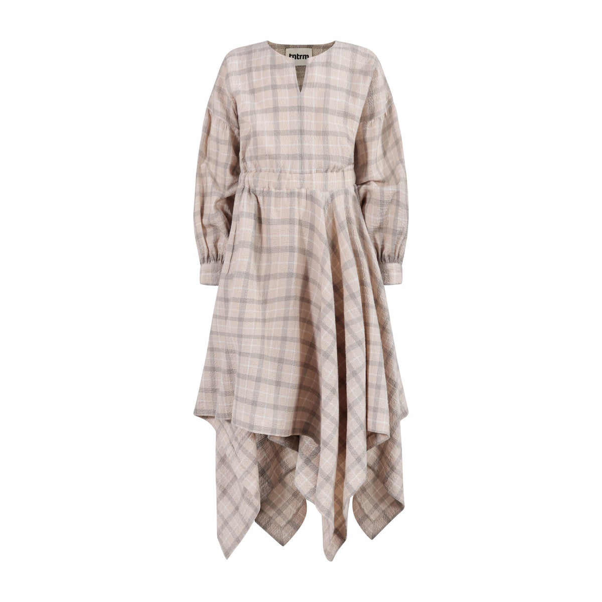 Mädchen Kleid Drama Beige Karo-Seersucker – GOTS Bio-Baumwolle Zero-Waste | TNTRM