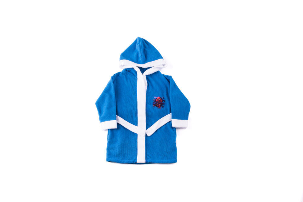 Spiderman Kinder-Bademantel mit Kapuze – Microfaser, Mittelblau, Gr. 122–128