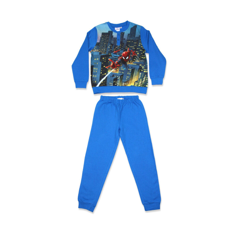 Winterflanell-Kinderpyjamas – Spiderman – Mittelblau – Gr. 98
