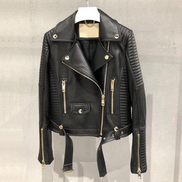 Sleuve Luxury – Echtleder-Bikerjacke für Damen aus echtem Schafsleder