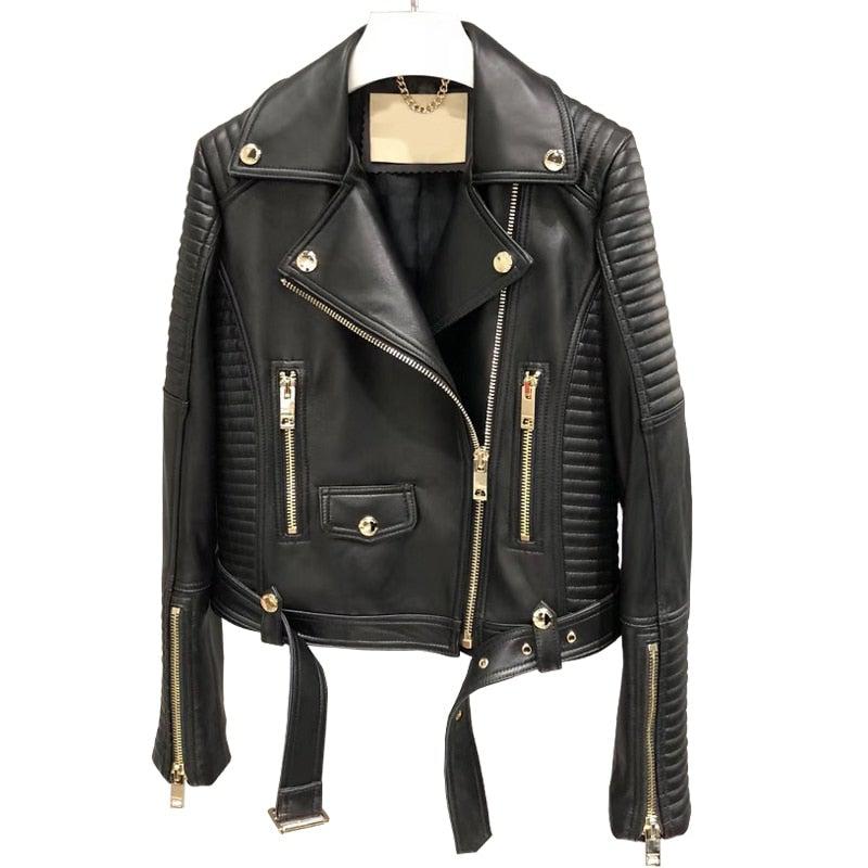 Sleuve Luxury – Echtleder-Bikerjacke für Damen aus echtem Schafsleder