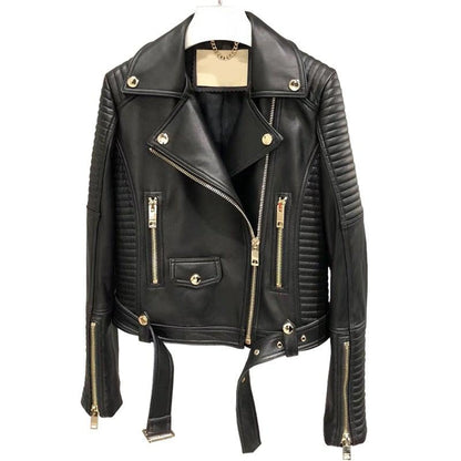 Sleuve Luxury – Echtleder-Bikerjacke für Damen aus echtem Schafsleder
