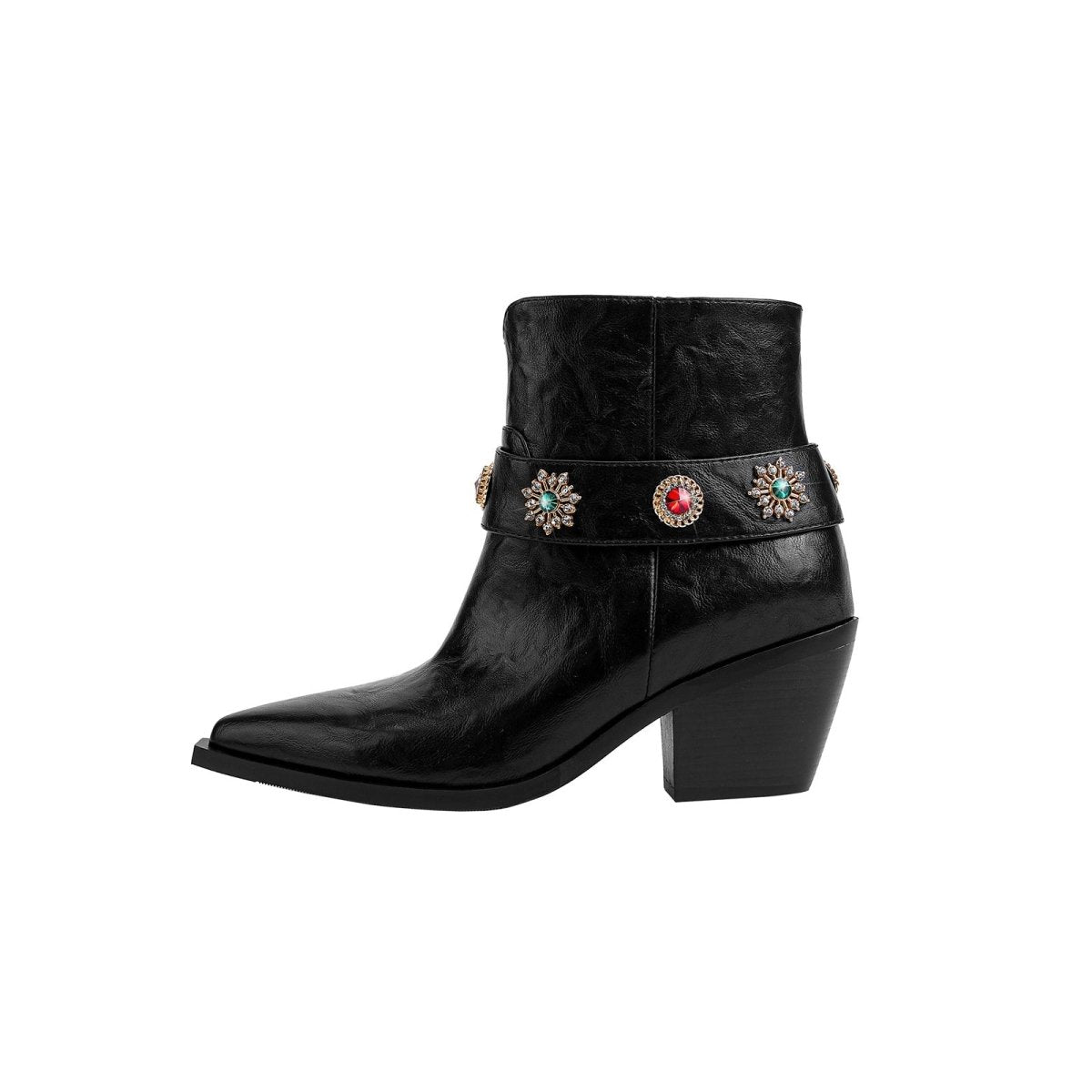 Herbstkristall-verzierte Western-Knöchelstiefel Schwarz | Jady Rose