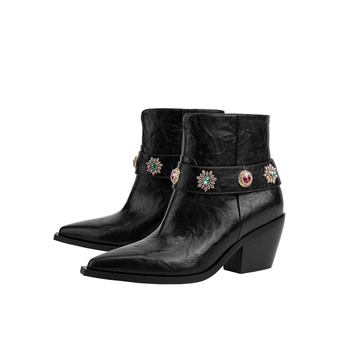 Herbstkristall-verzierte Western-Knöchelstiefel Schwarz | Jady Rose