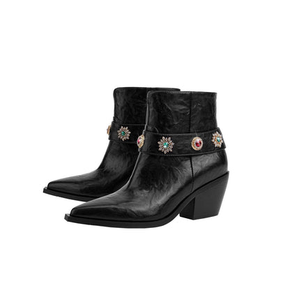Herbstkristall-verzierte Western-Knöchelstiefel Schwarz | Jady Rose