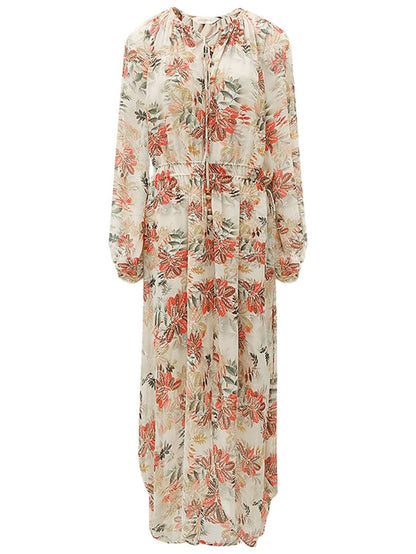 Herbstblümtes Chiffon-Maxikleid